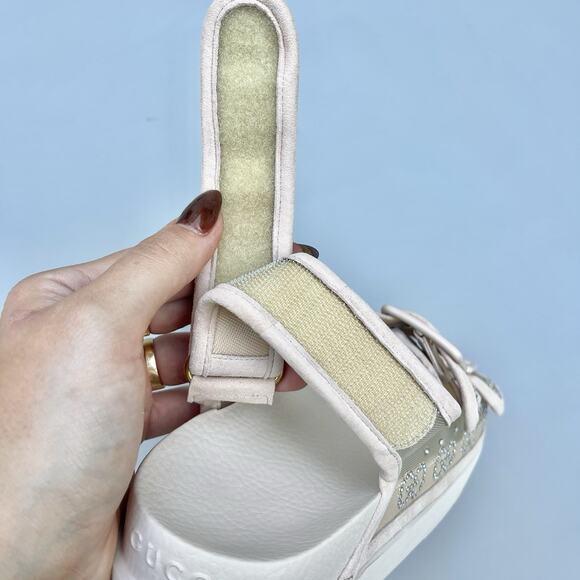 Gucci Nude Crystal Mesh Double Strap Sandals Size 38 EU - Picture 5 of 14